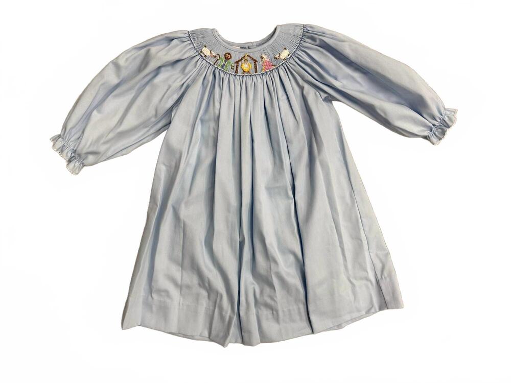 NEW PETIT BEBE girl's nativity dress in blue